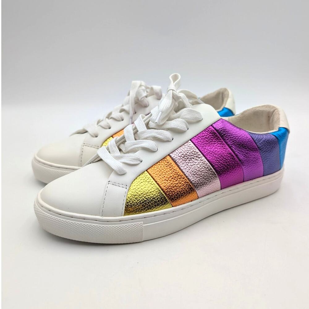Kurt Geiger London Lane Stripe Sneaker Shoes Women's White Size US8.5 EU39
